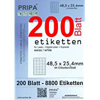 pripa - 44 unidades en A4 200 hojas DIN A4 etiquetas autoadhesivas = 8.800 etiquetas